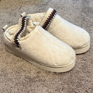 Plush White Fur Slip-Ons